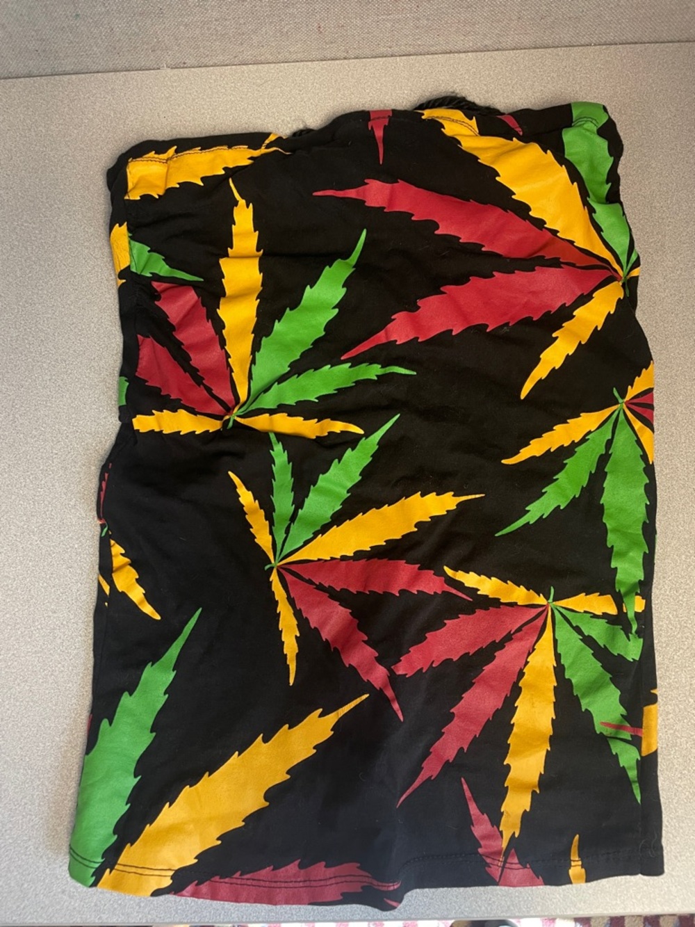 Spencer's Black Tube Top with Red, Yellow & Green Leaf Accents
